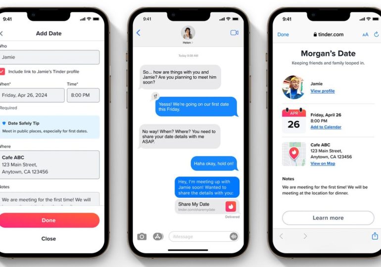 Tinder is making it easier to share date details with family and friends