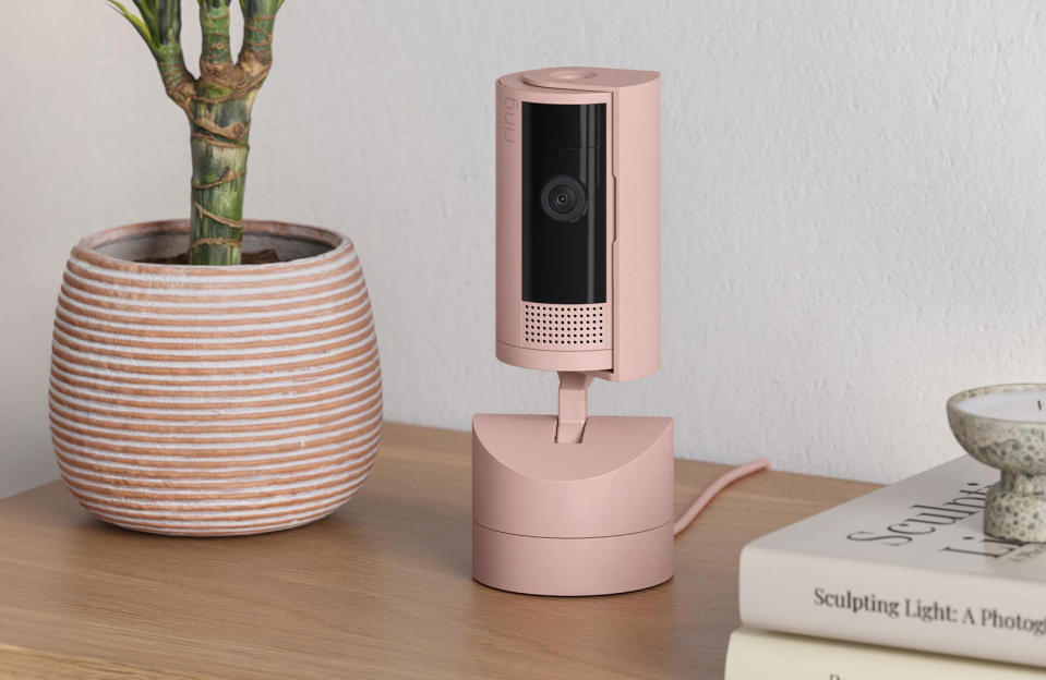 Image of the new Ring indoor pan-tilt camera on a movable base in