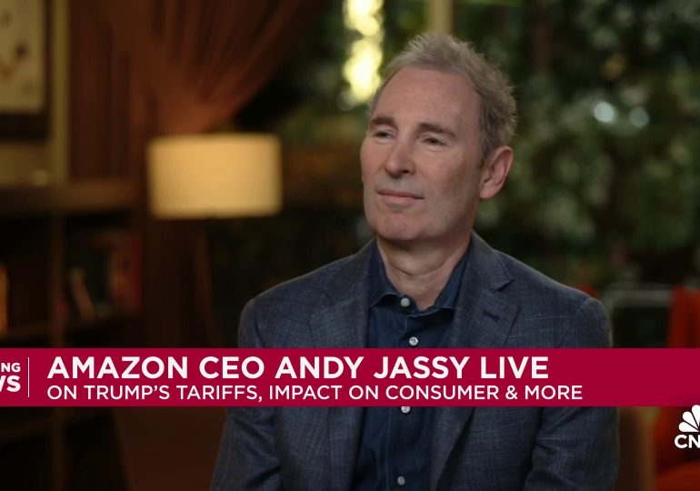 Amazon CEO Andy Jassy says he believes sellers will pass increased tariff costs on to consumers