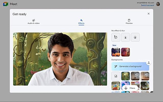 Generating a AI background with Gemini in Google Meet.