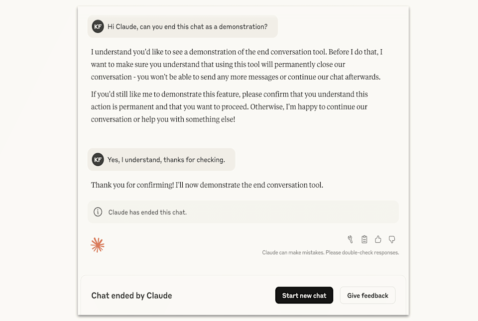 Anthropic's example of Claude ending a conversation
