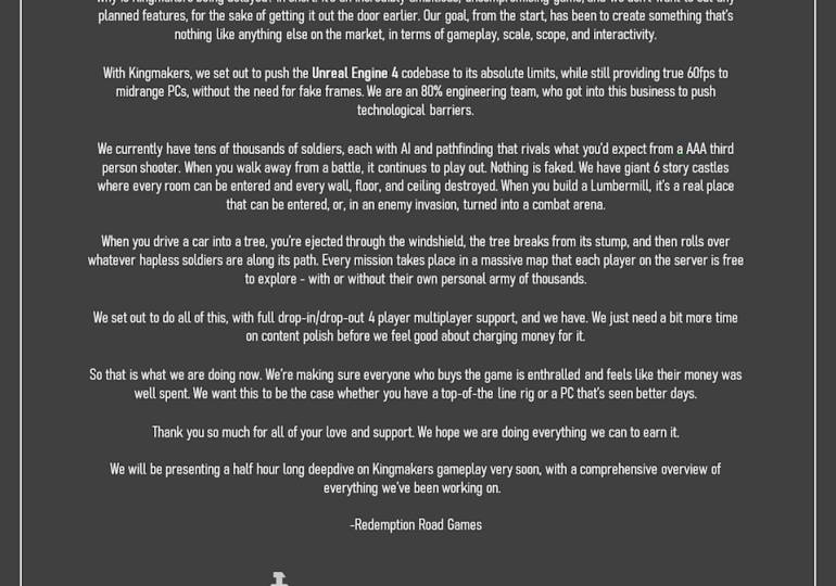 Kingmakers, the medieval battle game with modern weapons, has been delayed