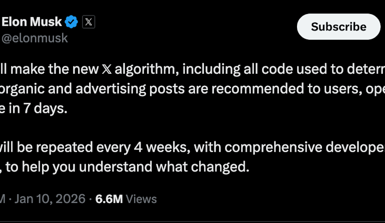 Elon Musk says X's new algorithm will be made open source next week
