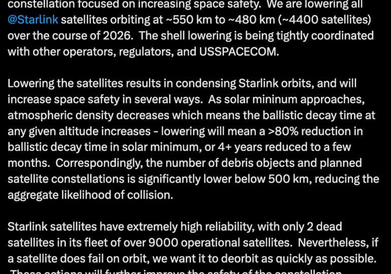 Starlink is lowering thousands of satellites' orbits to reduce risk of collisions