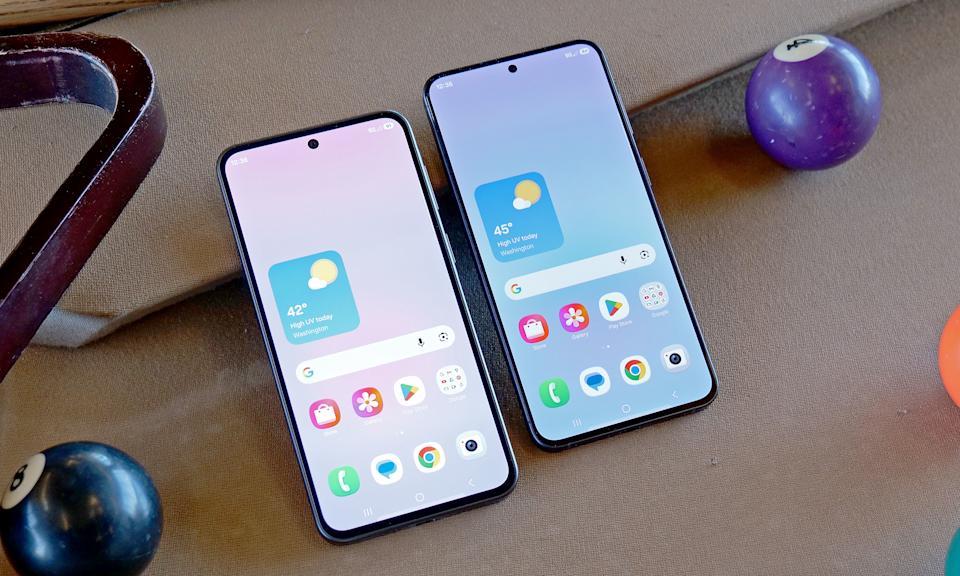 Aside from bezels that are a tiny bit bigger, the Galaxy A37 (left) looks almost exactly the same as the more expensive Galaxy A57 (right).